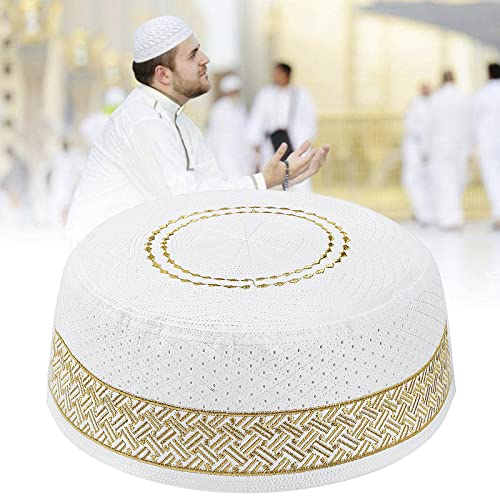 Image of Men Muslim Prayer Kufi Hat Prayer Headwear Cap Islamic Beanie Skull Cap Embroidery Kofia Topi Sun Hat