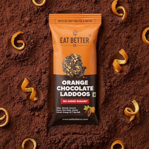 Image of Orange Chocolate - Sugar-Free Laddoos | High Protein & Instant Energy | 95% Dry-Fruits - Healthy Chocolate - No Added Sugar | Healthy Snacks | Energy-Bar Replacement (Pack of 4-40gm)