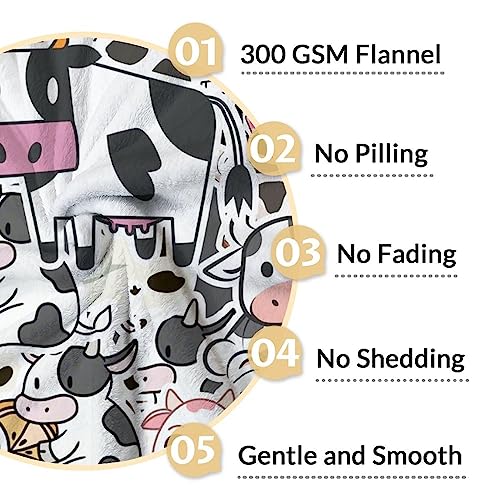 Mercuryelf Cow Throw Blanket - Soft, Fuzzy & Warm - 40x50 Inches Flannel Blankets for Travel, Office - Cute Throws Gift for Girls, Boys