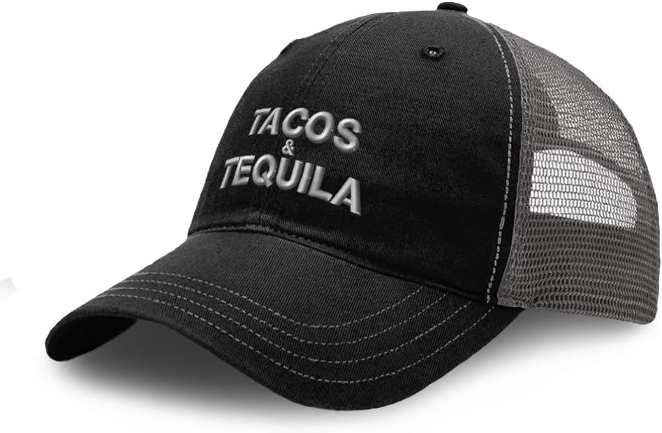 Richardson Soft Mesh Cap Hat Embroidered Tacos and Tequila B Embroidery Trucker Hats for Men & Women Cotton