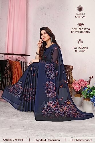 Image of MIRCHI FASHION Women Saree Chiffon Flower Print | Breathable Lightweight Sari for Office and Daily Use with Unstitched Blouse Piece (Available in 30 Styles)
