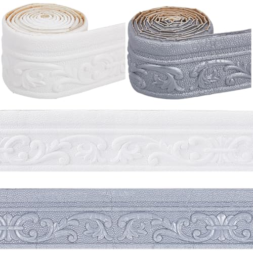 CRASPIRE 2 Rollo de Moldura de 165 x 3.15 Pulgadas para Papel Tapiz Autoadhesiva Flexible 3D para Pared Zócalo de Espuma de PVC Moldura de Techo para Decoración de Espejos de Hoteles Y Hogares