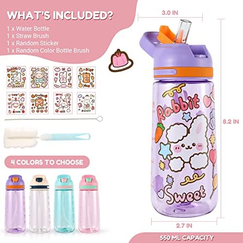 SUPPRUI Kids Water Bottles with Straw for School Leak Proof 550ML Toddler Water Bottle Flip Nozzle BPA-Free for Boys & Girls(Purple 1 Pack)
