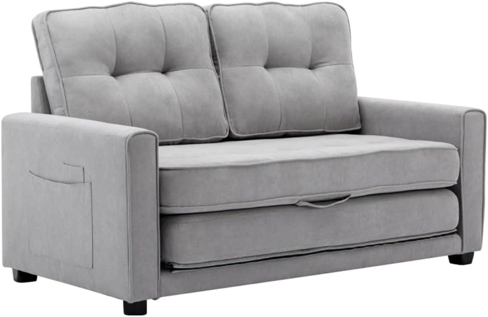 59.4" Loveseat Sofa with Pull-Out Bed Upholstered Couch with Side Pocket for Living Room Office Furniture(D)