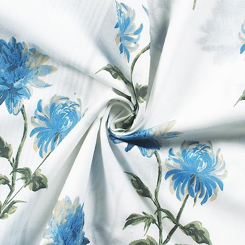 Image of Story@Home 144 TC Single Bedsheet Cotton Combo with 2 Pillow Cover | White & Blue | Floral (Bedsheet Single Bed : 57 in X 88 in & Pillow Cover : 16 in X 24 in)