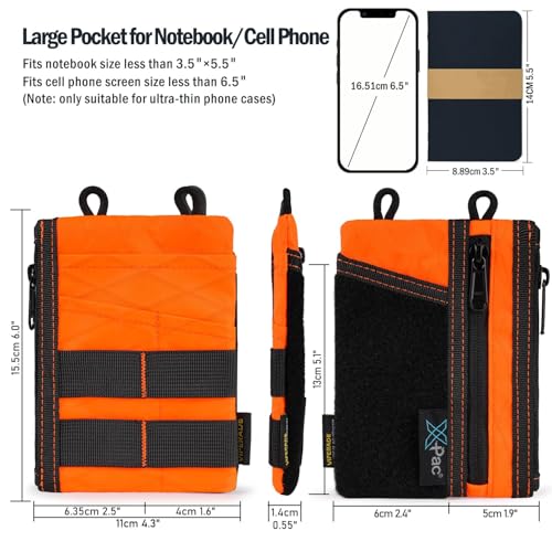 Image of VIPERADE VE18 EDC Pouch, Pocket Organizer, 3 Slots, 2 Zipper Pockets, EDC Multitool Pouch (X-PAC-Hot Orange)