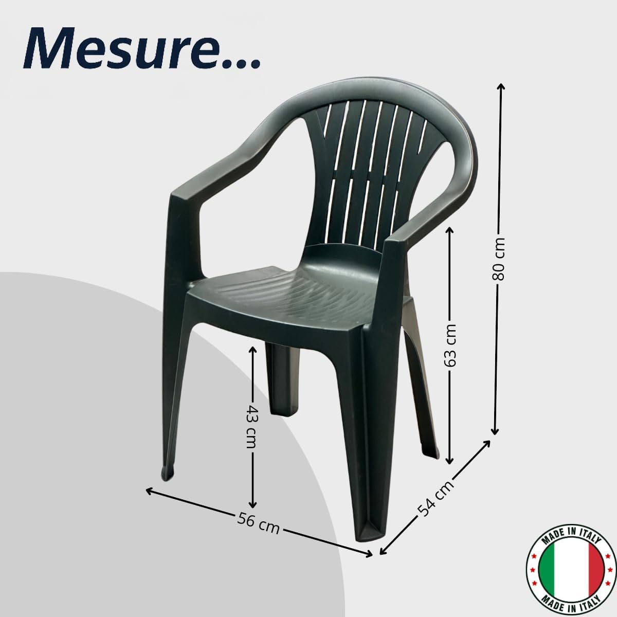 Tomaino - Chaise De Jardin en Plastique Monobloc - Lot de 6 Chaises pour Extérieur en Résine Empilables, Accoudoirs (6, Vert) …