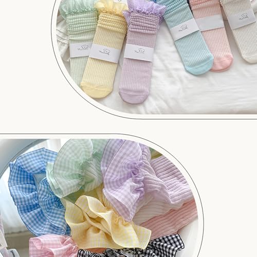 1 Pair Soft Cotton Under Knee Socks for Girls with Checkered Lace Trim Comfortable Stretchy Design Stackable Socks3