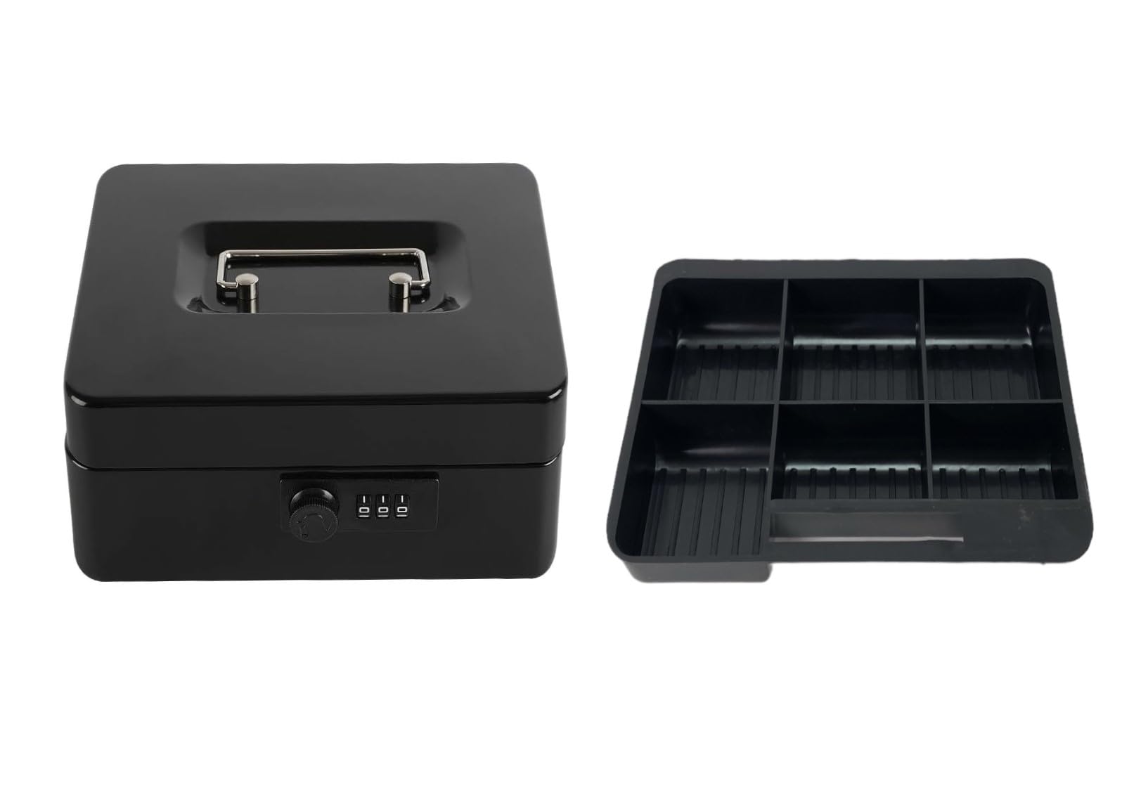 Caja de seguridad, caudales, Fuertes de escritorio portátil almacenamiento Bloqueo de contraseña 3 dígitos Caja de efectivo (15.2x11.5x8cm, Negro)