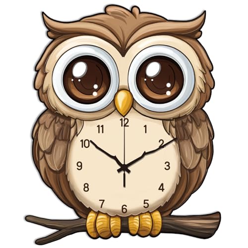 CHGCRAFT Horloge Murale Motif Hibou 16(5) cm sans Tic Tac Forme Irrégulière Horloge Murale à Piles pour Chambre Salon Cuisine Bureau