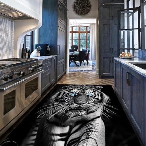 Grand tapis 60x90cm lavable en machine antidérapant motif léopard noir
