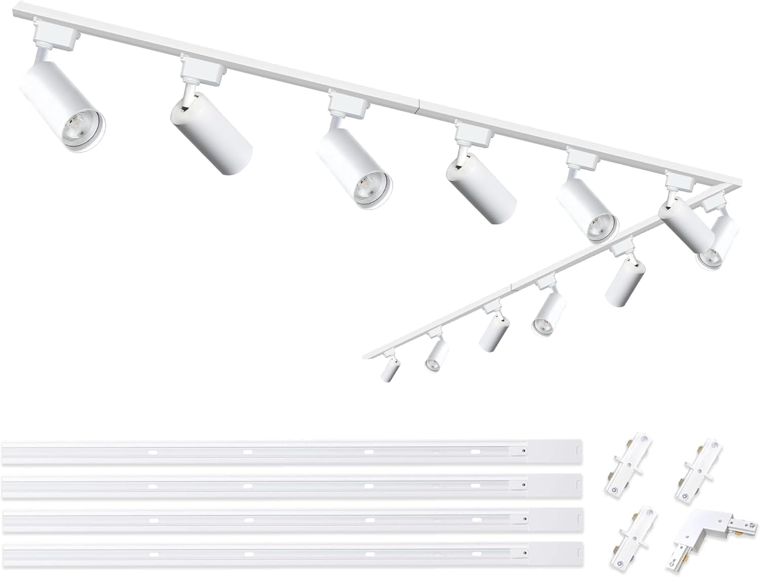 Brightened Track Lighting Heads and Rails Kit, 20W 4000K Nature White Plug in LED Track Lights Kompatibel mit H-Type Track Light System mit 4x1m Track Rails