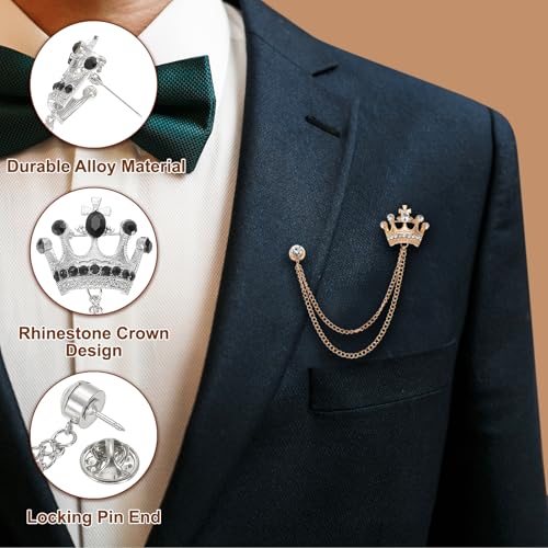 Image of PATIKIL Crown Hanging Chain Brooch Pins, Rhinestone Suit Pins Fashion Crystal Lapel Pins
