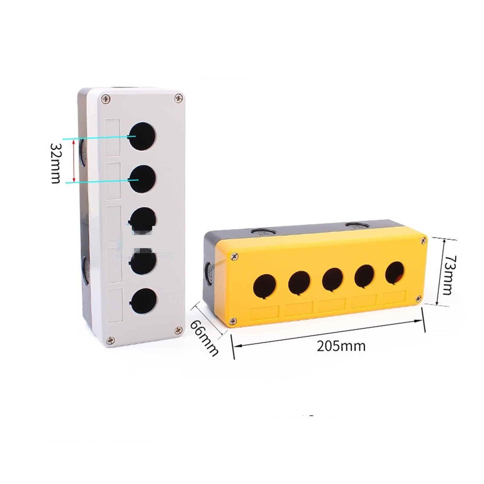 Boîtier de commande à boutons-poussoirs Boîtier de commande d'interrupteur étanche, bouton 5 trous, indicateur de position industriel, boîtier d'arrêt d'urgence en plastique, 22 mm(5 hole white)