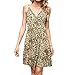 Briskorry Robe à fleurs tabouret femme imprimé feuille léopard col en V sans manches et robe de plage femme robe d'été longueur genoux 46, g, XXL