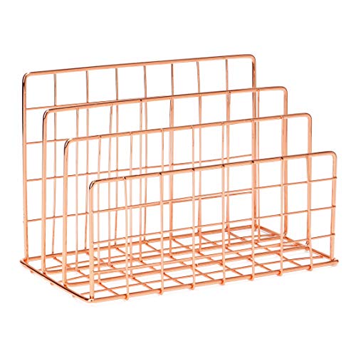 Delifox Mail Sorter - Letter Organizer Metal Desktop File Rack Postcard Holder for Home and Office, Rose Gold