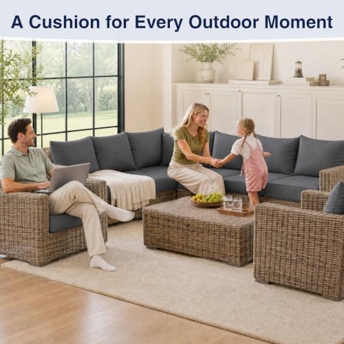 Image of Favoyard Outdoor Patio Seat Cushions Set, 22x24 Inch, Waterproof, Dark Gray