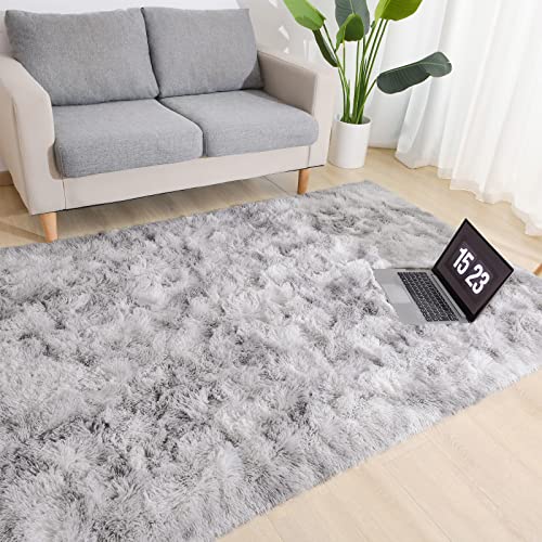 Vocrite Super Soft Fluffy Rug For Bedroom, Grey Small Plush Shaggy Fuzzy Area Rugs, Anti-Slip Rectangle Furry Shaggy Carpets For Bedside Indoor Kids Room Nursery Dorm, 3X5 Gray #TOP2