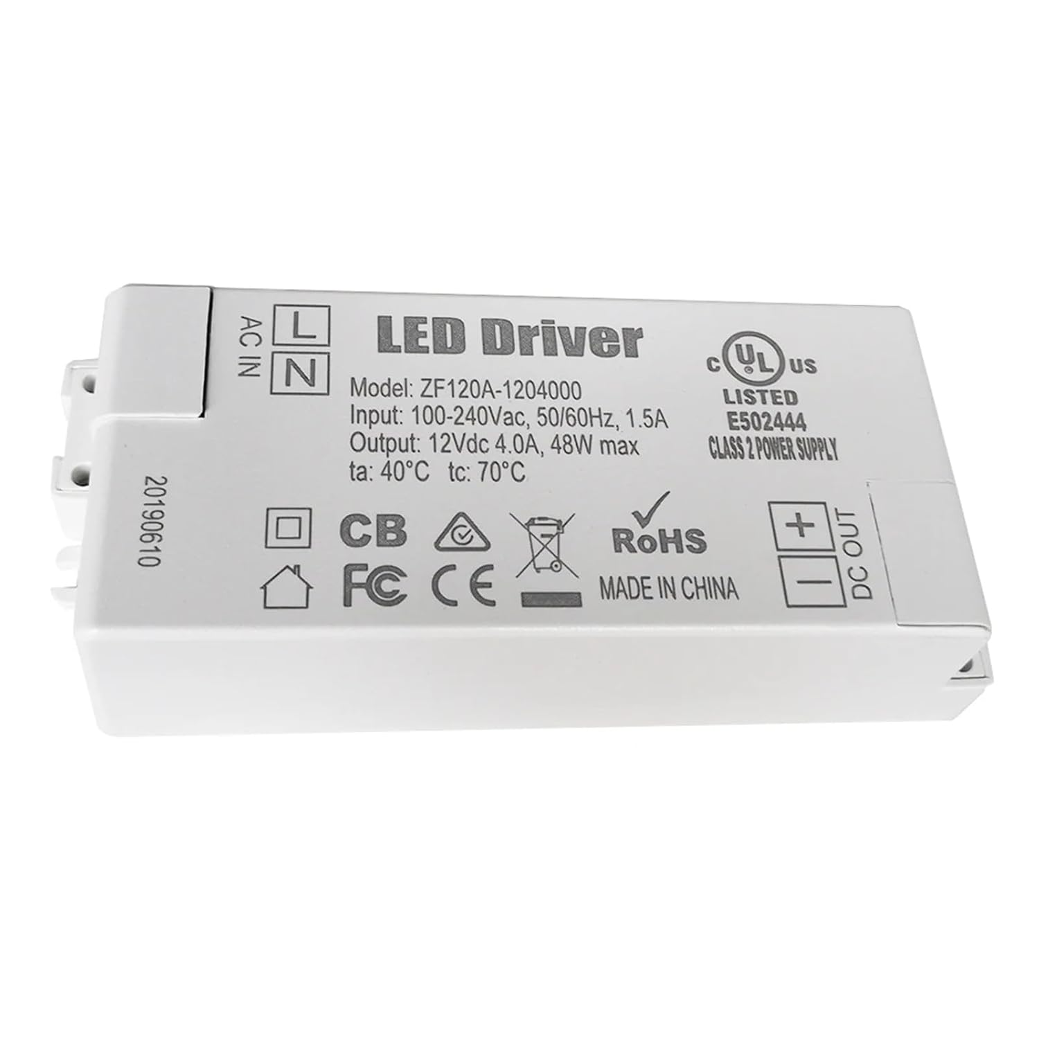 48W LED Driver Power Supply ZF120A-1204000 Low Voltage Transformer for Light Strip