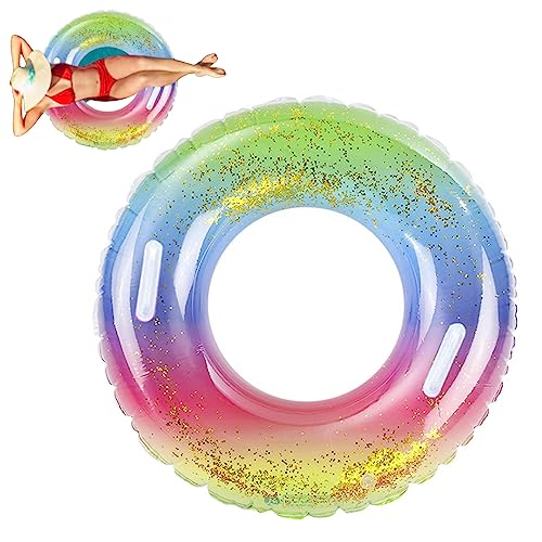 Anneau flottant à paillettes arc-en-ciel pour adultes avec poignée