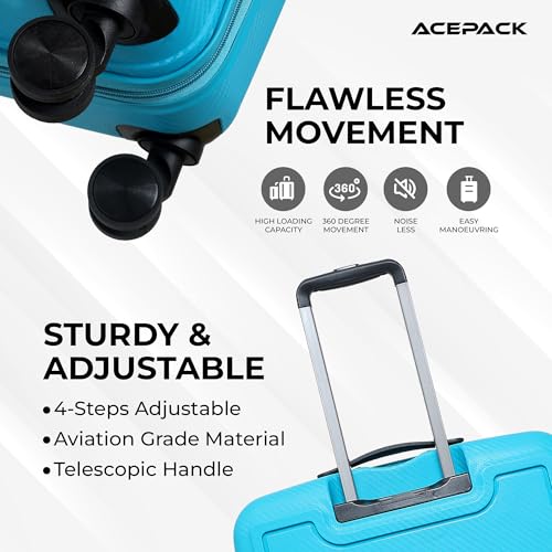 Image of ACEPACK Carbon 58 cm Small Cabin Size Hard-Sided Luggage Trolley Bag - Lightweight & Durable Polypropylene Suitcase with Anti-Theft Zipper & Number Lock for Travel (20, Teal)