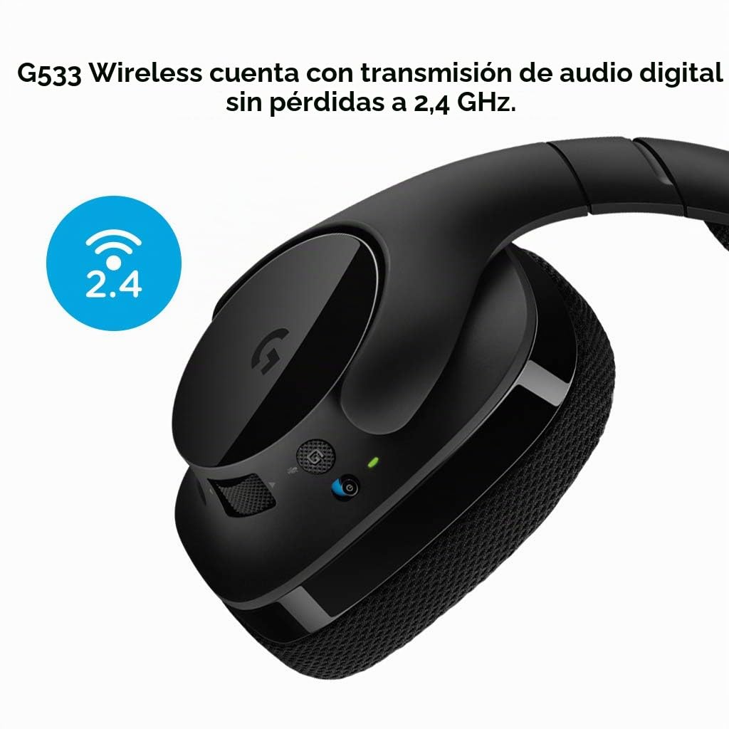 Logitech G533 Auriculares Gaming Inalámbricos, 7.1 Surround DTS Headphone:X, Transductores 40mm Pro-G, Micrófono, 2, 4 GHz Inalámbrico, Batería de 15 Horas, PC/Mac, Negro