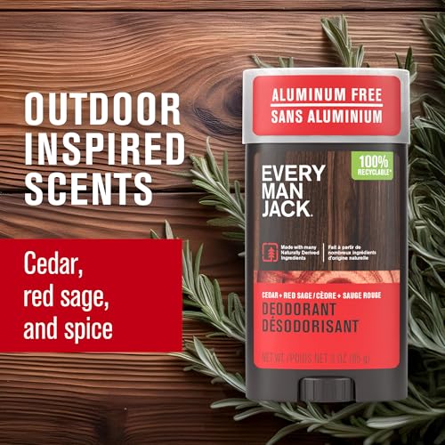 Image of Every Man Jack Cedar + Red Sage Men's Deodorant - Stay Fresh with Aluminum Free Deodorant For all Skin Types - Odor Crushing, Long Lasting, with Naturally Derived Ingredients - 3oz (3-Pack)