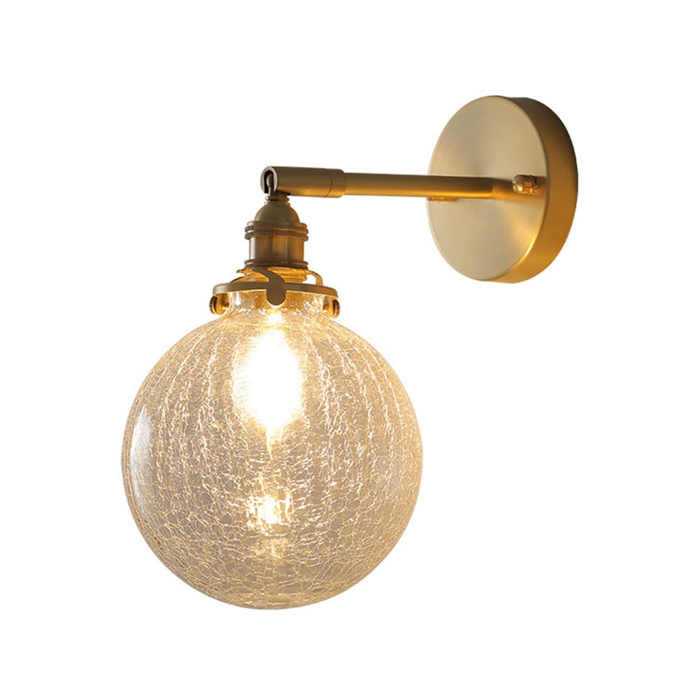 HUAYUSEDF Brass Wall Lights Adjustable Arm Glass Sconces Single Head Creative Cracked Lampshade E27 Vintage Lamps for Bedroom Living Room Kitchen Display