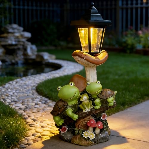 ZYLiWoo Outdoor Solar Powered Turtle Statue Turtle and Mushroom-Shaped Sculpture with LED Light Suitable for Decor Courtyard Backyard and Lawn Unique Birthday and House Warming Gifts