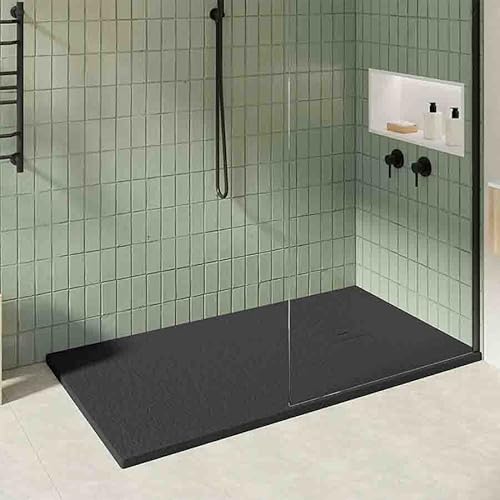 KOES - Plato de Ducha de Resina Modelo OBI – 80x130 – Negro RAL 9005