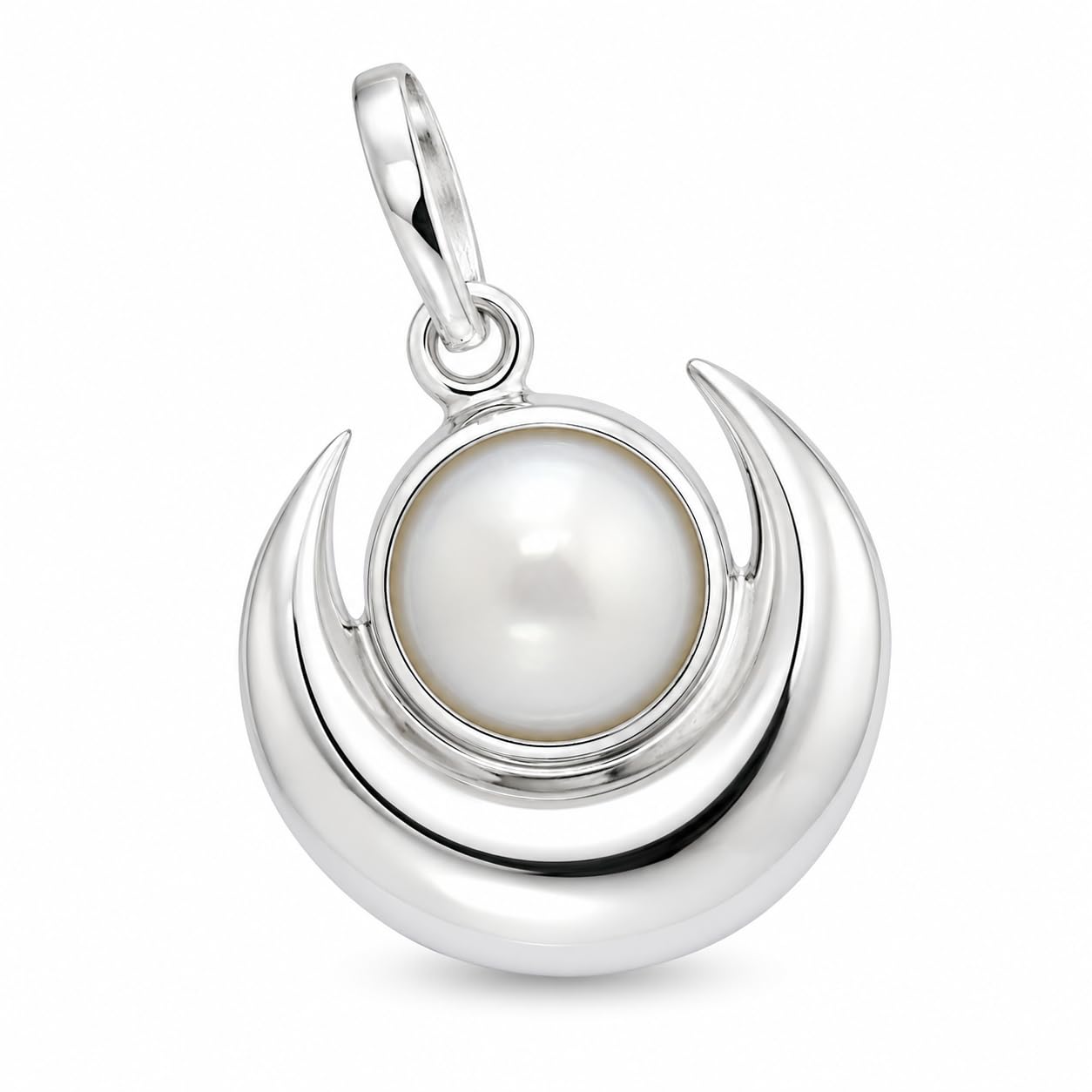 Sterling Silver Half Moon Pearl Pendant Locket for Women and Men-image-6