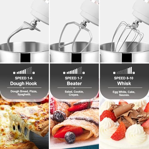 Image of Kitchen in the box 7QT 900W 10-Speed Stand Mixer, Tilt-Head Kitchen Electric Mixer with Dough Hook, Whisk & Flat Beater(Frost White)