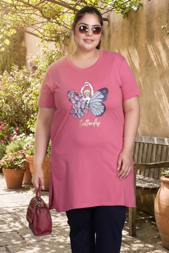 Image of In Love Women's Printed Cotton Plus Size Longline T-Shirt Cap Sleeve with Pockets Muted Pink 7XL