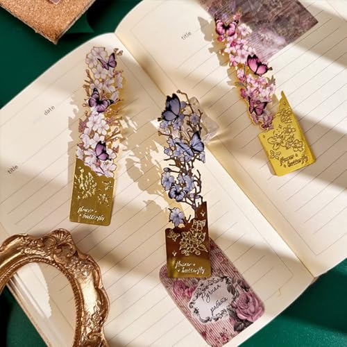 Image of Butterfly Metal Bookmark Set of 4, Vintage Cutout Rose Flower Sunflower Tassel Decorative Book Markers for Books, Textured Reading Accessories Gifts for Women Men Students