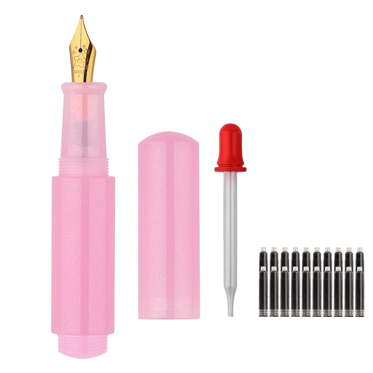 SIPLIV Wancai Mini Candy-colored Fountain Pen Pocket-Size Travel Pen with Short Size Eyedropper and 20 Black Ink Cartridges - Iridium Fine Nib, Purple