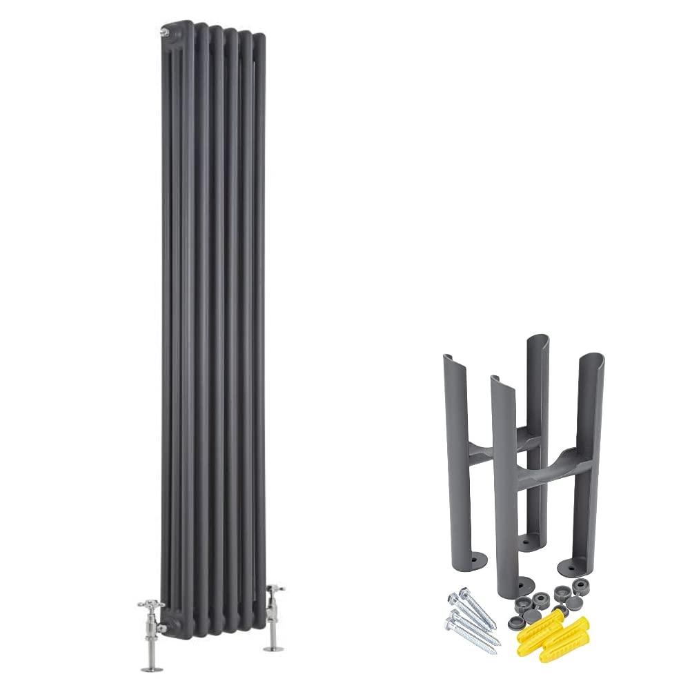 Milano Anthracite Windsor Cast Iron Style Vertical Triple Column Radiator Feet - 1800Mm X 290Mm
