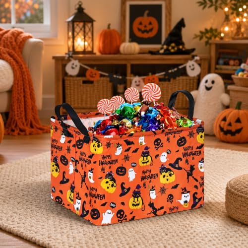 Image of Halloween Pumpkin Ghost Storage Basket, Black Cat Spider Toy Organizer