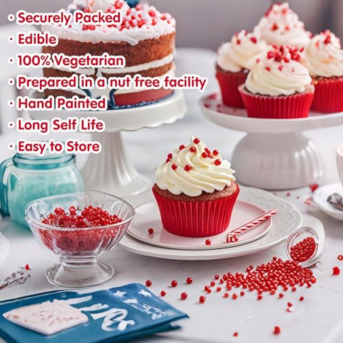 Image of Edible Red Pearl Sprinkles,130g,Edible Pearl Sugar Sprinkles,Baking Edible Cake Decorations,Cupcake Toppers,Cookie Decorating,Donuts Ice Cream Toppings,Wedding Birthday Party Supplies