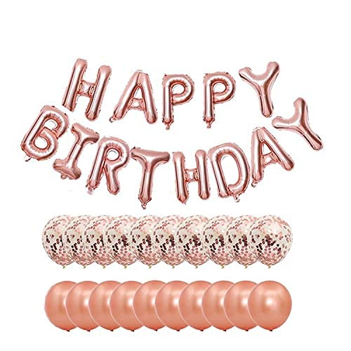 URBAN BOX rose gold happy birthday banner foil balloons party decoration supply for kids adults girls and boys confetti balloons