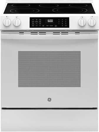 GE GRS600AVWW 30″ Slide-In Electric Convection Range – No-Preheat Air Fry, 5 Heating Elements, Smoothtop Cooktop, White