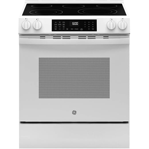 GE GRS600AVWW 30″ Slide-In Electric Convection Range – No-Preheat Air Fry, 5 Heating Elements, Smoothtop Cooktop, White