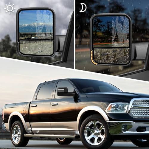 Switchback Towing Mirror for Dodge Ram - Replacement with 2009-2018 Dodge Ram 1500 2500 3500 Pickup Truck with Power Adjusted Glass Heated LED Running Light Turn Signal Light Puddle Lamp Temp Sensor - Thumbnail 7