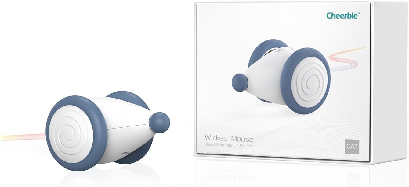 Cheerble Interactive Cat Toy Mouse - Wicked Mouse, Electric Kitten Toys for Indoor Cats, Electric Cat Toys with Smart Sensor, Glowing Tail, Rechargeable, Fits Cats for Paws & Brains, Blue