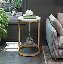 Al Hama EDEUEQUE Small Space end Table and Round Side Table Storage nightstand Bedside Table for Living Room Bedroom and Office Industrial Balcony Golden & White