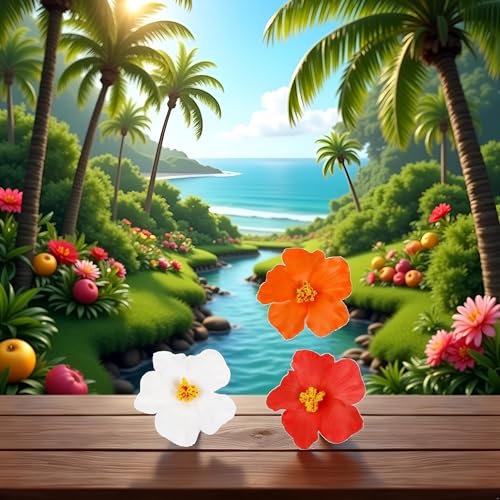3Pcs Tricolor Clips de Flores Hawaianas para el Cabello para Mujeres Plumeria Hibisco Clip de Pelo Flor Artificial de 3.5 Pulgadas para Vacaciones, Fiesta en la Playa y Broches miniatura 3
