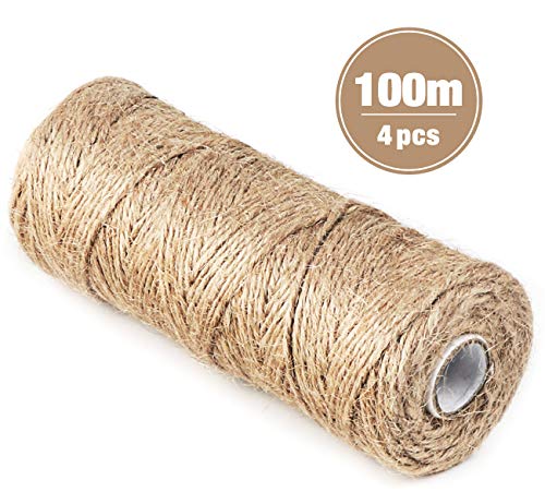 Lemonfilter 1300 Feet Natural Jute Twine, Christmas Jute String, 2mm 3 Ply Art Craft Garden Twine Jute Rope for Floristry, DIY Gift Packing, Gardening Bundling and Wedding Decorating