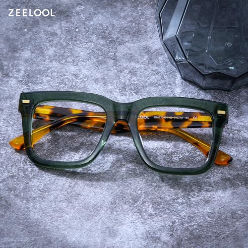 Image of Zeelool Blue Light Glasses for Men Fashion Green Square Eyeglasses Retro Computer Eyewear Glasses Anti Eyestrain Redina JGA270431-02B