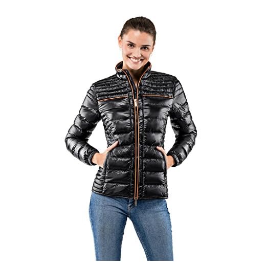 Vincenzo Boretti Chaqueta Acolchada Muy Suave de Mujer, para Entretiempo, Primavera, Invierno, Estilo Elegante Deportiva con Ribete Decorativo de Contraste, Bolsillos Interiores Negro XS