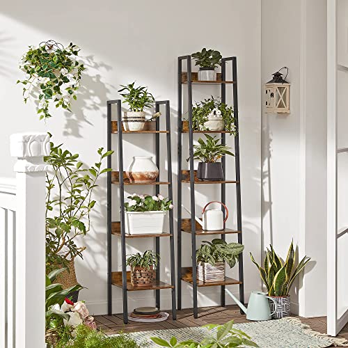 Vasagle Bookshelf, 5-Tier Ladder Shelf, Freestanding Storage Shelves, For Home Office Living Room Bedroom Kitchen, Steel Frame, Simple Assembly, Industrial, Rustic Brown And Black Ulls109B01 #TOP3