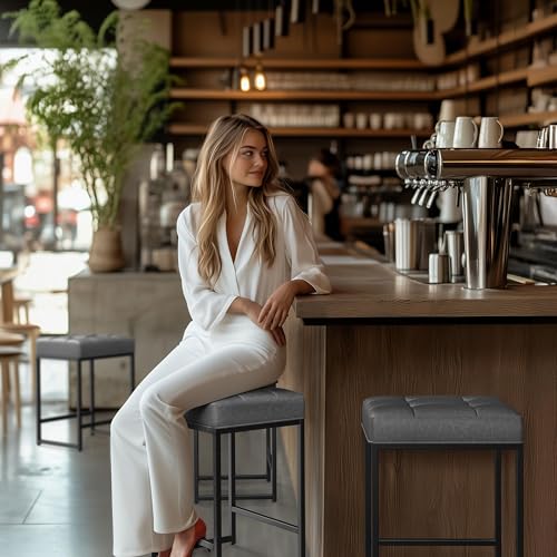 Yaheetech 24 Inch Backless Kitchen Bar Stools Set, Grey